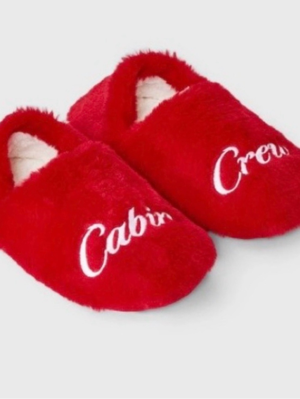 Adult Embroidered 'Cabin Crew' Faux Fur Christmas Slipper Socks Size M/L (8-10)